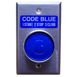 (SW-Code-Blue) 1-Heavy Duty 40mm, Shrouded, Code Blue, Momentary Actuated Switch and Stainless Plate